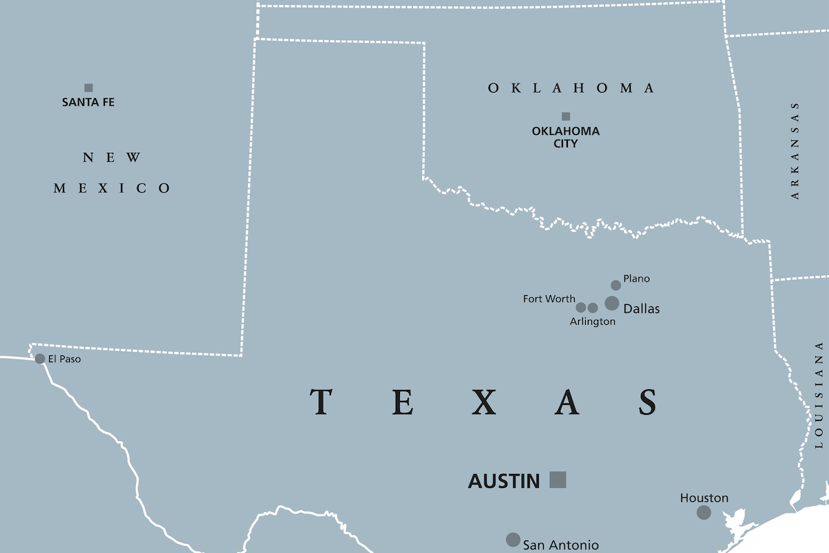 Map Showing Texas and Oklahoma