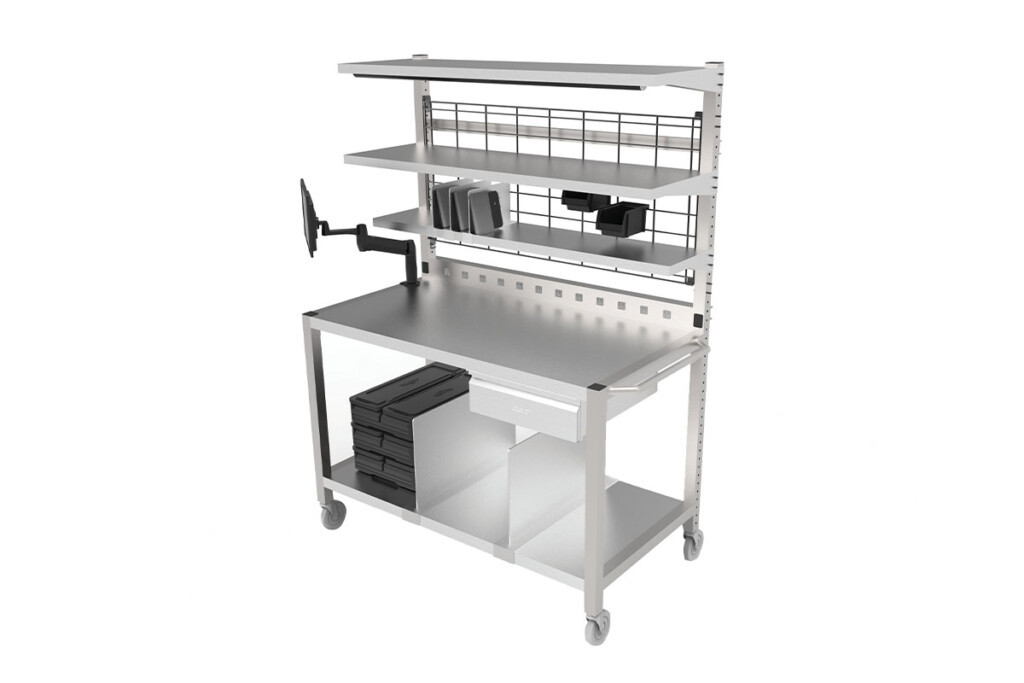 Vollrath Delivery Centers start with a base frame, stainless work surface, shelving, delivery bag storage and electrical conduit. From there, operators can add optional LED lights, a heat strip, electrical outlets, a drawer and plenty more. vollrathfoodservice.com