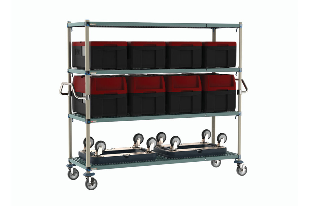 Metro’s MaxQ Cart with handles allows operations to easily transport mass amounts of prepackaged meals at one time. Simply clean the carts by removing the polymer shelf mats, which come infused with antimicrobial protection. metro.com