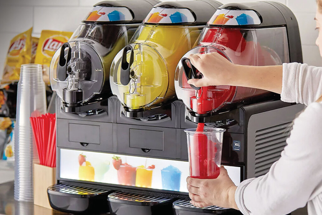 Match the size of the frozen beverage dispenser to your production needs, as well as the number of menu items you plan to sell. Units can range in size from one 6-liter bowl, to three 10-liter bowls. Courtesy of Vollrath.